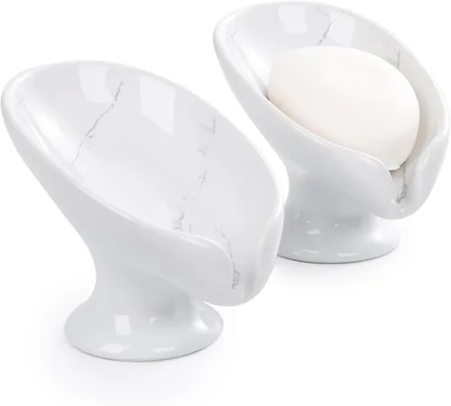 Vista 17 de Jabonera, Jabonera Autodrenante para Barra de Jabón para Fregadero de Baño, Jabonera de Cerámica con Forma de Hoja y Drenaje, Jabonera de Porcelana