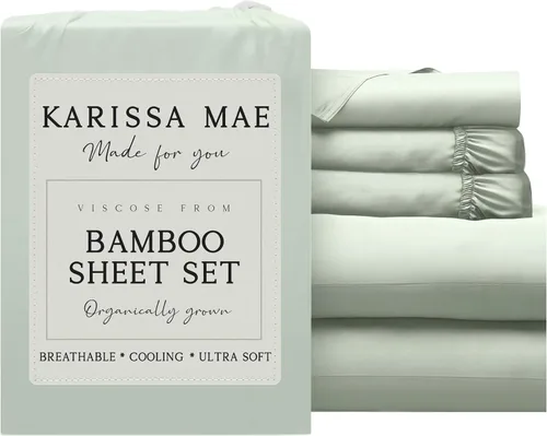 Vista 103 de KARISSA MAE Juego de sábanas de viscosa de bambú de lujo, 100% certificado FSC, refrescante, lujosamente suave, bolsillos profundos de 18 pulgadas