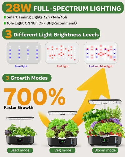 Vista 5 de Kit de sistema de cultivo hidropónico Misting de 15 cápsulas para jardín de hierbas inteligente para interiores con panel táctil LCD de 6 L, tanque