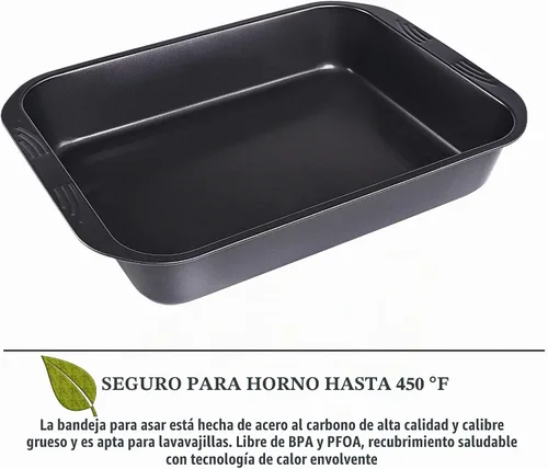 Vista 4 de kitCom Utensilios de hornear antiadherentes, asador antiadherente con estante, ideal para asar pollo, carnes y pavo - 15 pulgadas x 11 pulgadas