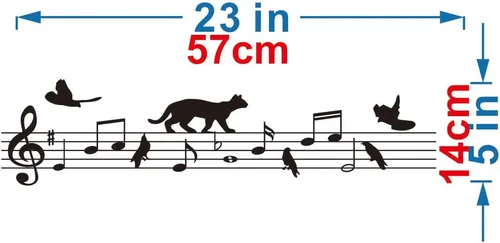 Vista 2 de Adhesivo de pared con gato del personal de música, calcomanía de nota creativa para amantes de la música y habitaciones de niños, decoración