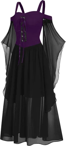 Vista 2 de Disfraz medieval para mujer, talla grande, manga mariposa, vestido largo de Halloween, vintage, de bruja vampiro, cosplay, vestido gótico, vestido
