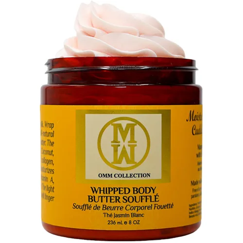 Vista 7 de OMM Collection Soufflé de mantequilla corporal batida natural para piel seca y dañada - Manteca de karité batida con vitamina E y A, aceite de coco