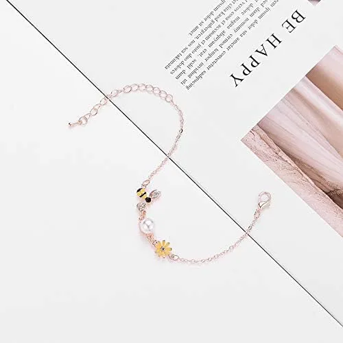Vista 6 de Eiffy Pulseras de girasol de abejorro de miel amarilla con circonita cúbica para mujer, palmeras de coco, sandía, joyería