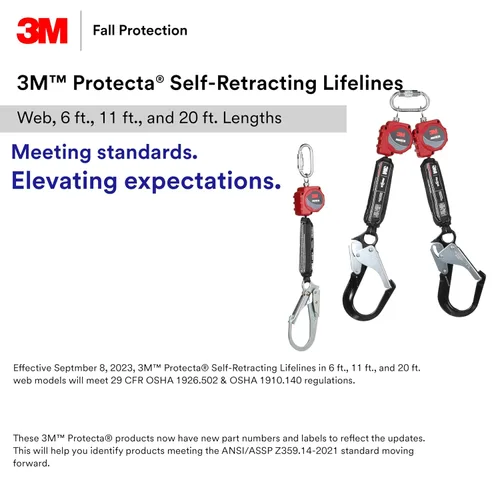 Vista 2 de 3M Protecta Línea de Vida Autorretráctil con Mosquetón 3100513, Correa, Gancho de Acero a Presión, 11 pies.