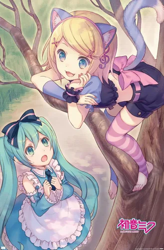 Vista 9 de Trends International Hatsune Miku - Póster de pared de Hatsune y Kagamine Versión enmarcada Barnwood