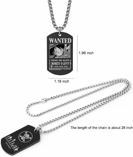 Vista 3 de Anime One Piece Wanted Poster Pendant Necklace Stainless Steel Chain Manga Necklaces Dog Tag Jewelry for Men Boyfriends Christmas Gifts