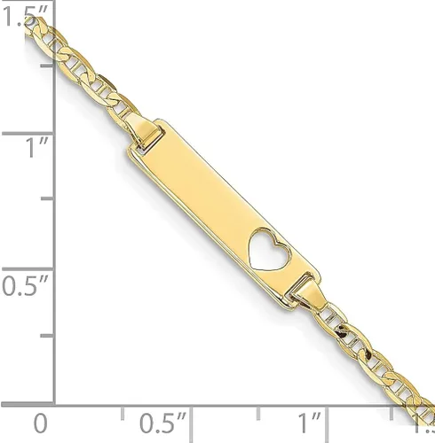 Vista 3 de 10k Yellow Gold Flat Nautical Anchor Ship Wheel Mariners Link Id Bracelet 55 Inch Fine Jewelry For Women Gifts For Her
