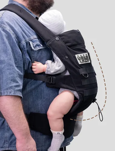 Vista 3 de Portabebés ergonómico con soporte lumbar para bebés y niños pequeños (8-33 libras), acogedor y ligero portabebés militar para padres grandes y Negro