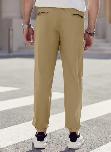 Vista 9 de JMIERR Pantalones deportivos de moda para hombre, pantalones cargo de sarga de algodón casuales con cordón