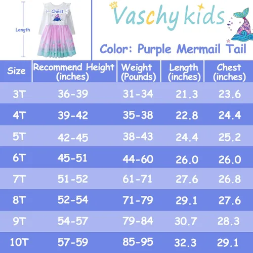 Vista 6 de VASCHY Dress for Girls,Cute Girls Long Sleeve Princess Party Outfit Clothes,ToddlerLittleBig Kid Girls Clothing 2-10T