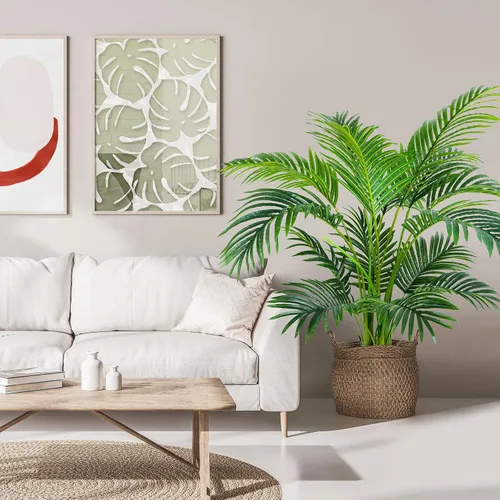 Vista 3 de Worth Garden - Palma areca artificial de 4 pies, 2 paquetes en maceta, palmera de caña falsa para interiores y exteriores, Dypsis Lutescens, planta