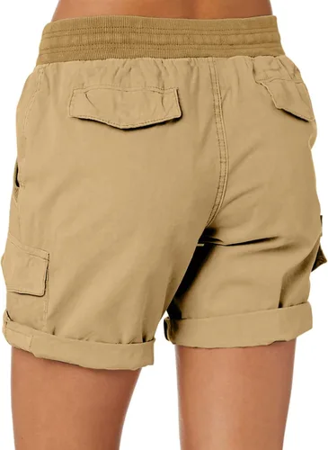 Vista 3 de Dokotoo Pantalones cortos de verano para mujer, ajuste relajado, cintura alta, casual, 4 bolsillos, para senderismo, al aire libre, tallas S-XL