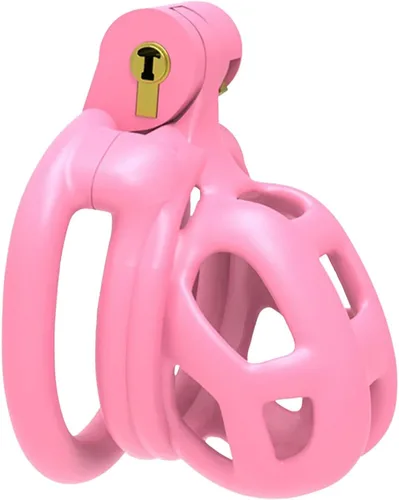Vista 11 de Jaula de castidad rosa 2.0 dispositivo de castidad masculina con 4 anillos de resina ligera jaula de castidad para hombre pene ejercicio de bondage