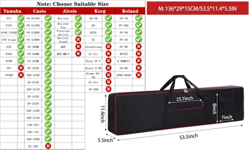 Vista 2 de Funda para teclado de 88 teclas, funda para piano con 2 bolsillos, funda para conciertos de teclado, 600D duradero, tela Oxford acolchada