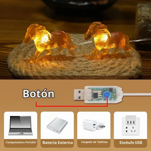 Vista 5 de Guirnalda de luces decorativas de caballo de 8.5 pies, 20 luces LED USB o con control remoto para dormitorio, cumpleaños, vacaciones, boda Oro