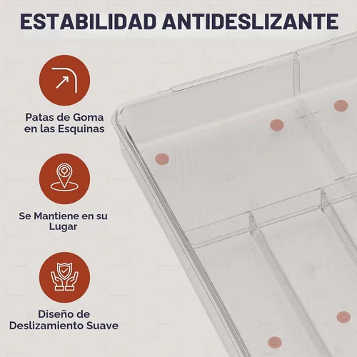 Vista 5 de Masirs Organizador de cajones de utensilios expandible, bandeja de cubiertos transparente de plástico sin BPA con múltiples compartimentos