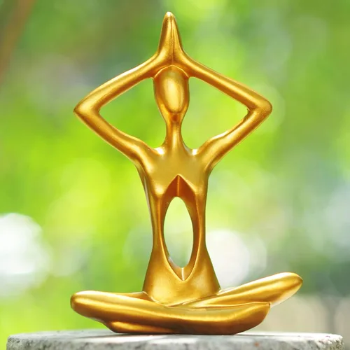 Vista 2 de Figuras doradas para decoración del hogar, 3 piezas, estatuas de yoga, estantería, decoración de estante dorado, decoración de oficina, escultura