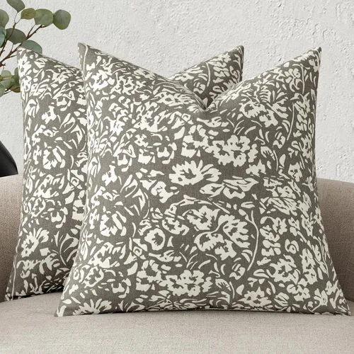 Vista 11 de MIULEE Fundas de almohada florales 18x18, juego de 2 fundas de almohada decorativas modernas de lino, fundas de almohada neutras de estilo granja