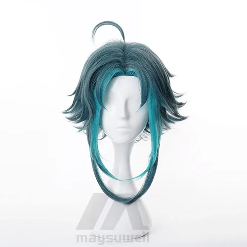 Vista 6 de Peluca de cosplay de anime, color azul oscuro, degradado de pelo corto para Comic Con, espectáculo de cosplay, Halloween