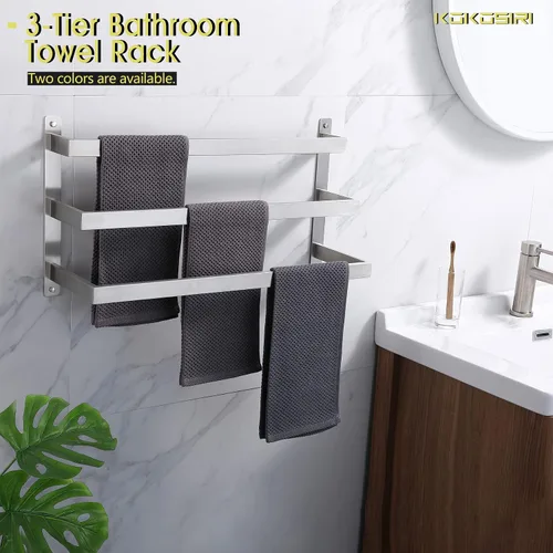 Vista 3 de KOKOSIRI Toalleros de baño de 3 niveles, escalera, toalleros, soportes para toallas de pared, estantes de acero inoxidable cepillado, B5006BR-L24