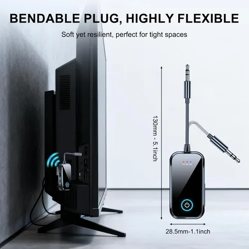 Vista 7 de Receptor transmisor Bluetooth 5.4 2 en 1/Mini adaptador de audio inalámbrico portátil para TV/avión/gimnasio a auriculares inalámbricos de baja