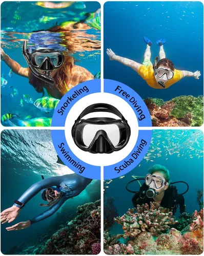 Vista 5 de Snorkeling Gear for Adults, Adult Snorkel Set with Panoramic Anti-Leak and Anti-Fog Tempered Glass Snorkel Mask, Dry Top Snorkel, Snorkle Mask Set