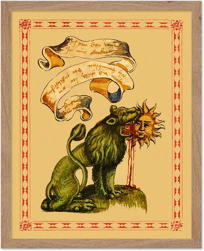 Vista 50 de Poster Master Póster vintage, estampado retro de león verde devorando el sol, arte hermético, arte de mitología, regalo para hombres y mujeres