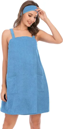 Vista 67 de Veseacky Toalla de baño para mujer con bolsillo, bata de spa ajustable y diadema facial