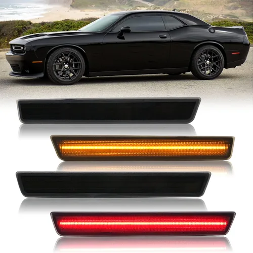 Vista 7 de R&F Auto 4 piezas de luces LED laterales de repuesto para Challenger SRT Hellcat 2018-2023, R/T Scat Pack de cuerpo ancho para Redeye Super Stock