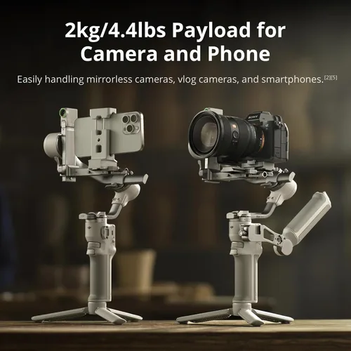 Vista 5 de DJI RS 4 Mini, estabilizador de cardán para cámaras Canon/Sony/Panasonic/Nikon/Fujifilm, bloqueo automático de ejes, carga útil de 2 kg/4.4 lbs