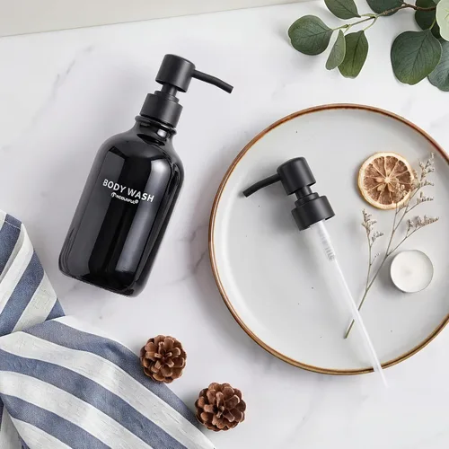 Vista 2 de Refillable Shampoo and Conditioner Bottles Set of 3 Polished Black modunful Glossy Black