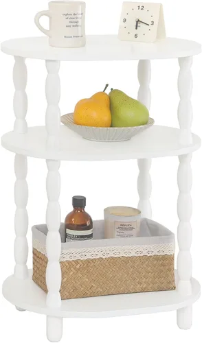 Vista 17 de MaxSmeo Mesa auxiliar negra, mesa auxiliar ovalada pequeña de 3 niveles, mesita de noche moderna, mesa decorativa de madera para sala de estar, Negro