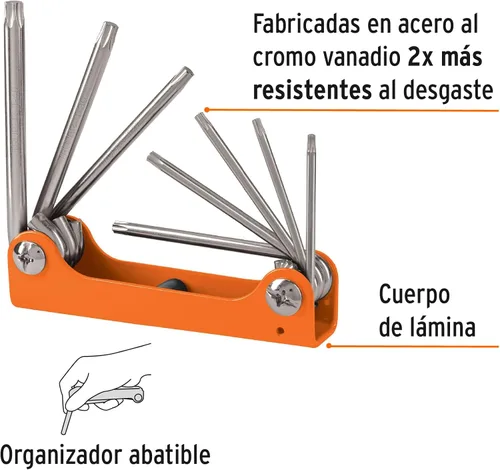 Vista 2 de TRUPER TORX-8 - Juego de llaves Torx plegables 8 en 1, caja de metal