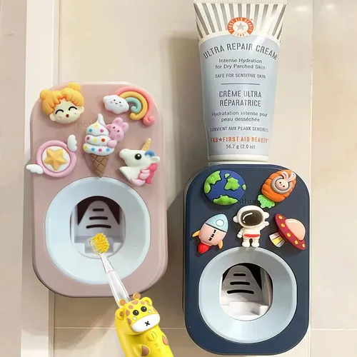 Vista 18 de Dispensador automático de pasta de dientes montado en la pared para baño, exprimidor de pasta de dientes para niños y ducha familiar