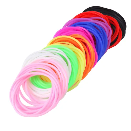 Vista 4 de 120 pulseras de gelatina de silicona, no luminosas, elásticas de los años 80, bandas elásticas para el cabello para recuerdos de fiesta, adultos