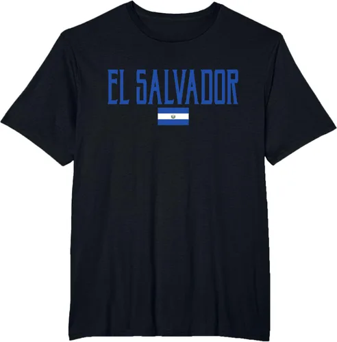 Vista 34 de Camiseta de texto azul con bandera de El Salvador, Negro, S