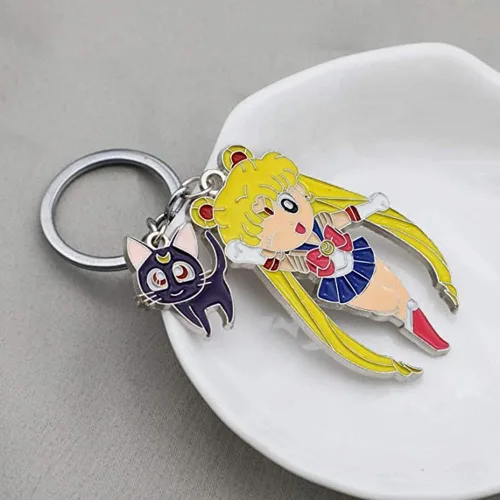 Vista 8 de Sailor Moon Tsukino Usagi con gato clave cadena llavero llavero