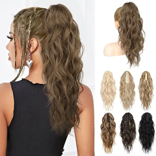 Vista 17 de LONAI Extensión de cola de caballo, extensiones de cola de caballo de 18 pulgadas con clip de garra ondulada ZJ001, longitud al hombro, extensiones