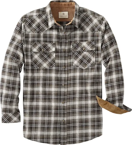 Vista 12 de Legendary Whitetails Camisa de franela para hombre, tipo vaquera, con botones, de algodón cepillado negro espiga