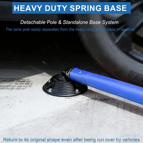 Vista 5 de OrangeStar Paquete de 8 conos de tráfico azules con base de resorte, postes de delineador de 48 pulgadas con rayas reflectantes para seguridad vial