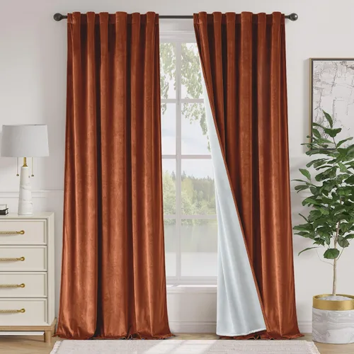 Vista 20 de Lazzzy Cortinas opacas de terciopelo beige de 84 pulgadas de largo con aislamiento térmico para oscurecer la habitación, cortinas forradas de lujo