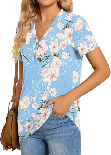 Vista 3 de BISHUIGE - Blusa tipo túnica con cierre de botones para mujer, escote en V, estilo informal