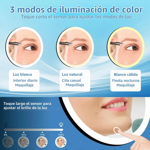 Vista 2 de 20 espejos de aumento iluminados con ventosas, espejo grande de 6 pulgadas con luz de alto aumento, espejo de maquillaje de viaje, batería 20x