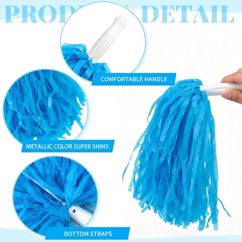Vista 3 de Pompones de animadora a granel para deportes a granel de plástico para bailar y bailar, con asas de plástico para rooters que animan, animadoras
