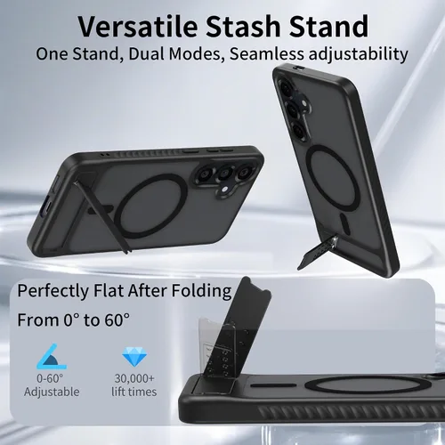 Vista 5 de Funda magnética para Samsung Galaxy S25+ Plus / S24+ Plus, soporte invisible integrado, compatible con MagSafe, translúcida a prueba de golpes Negro