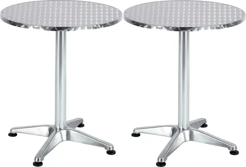 Vista 10 de BTEXPERT Mesa cuadrada de restaurante para interiores y exteriores, 23.75 pulgadas, muebles de aluminio plateado de acero inoxidable con base