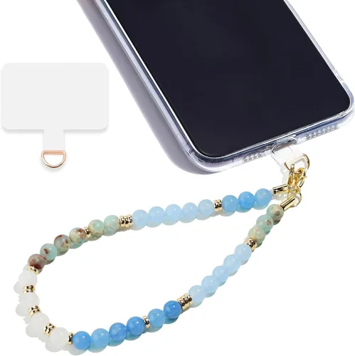 Vista 13 de Correa de muñeca con cuentas de mármol para mujer, diseño desmontable 304 Steel Core, detachable phone wristlet with tether tab, keeps your phone