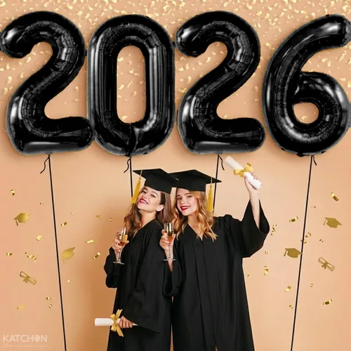 Vista 5 de KatchOn, Juego de globos negros 2026, gigantes de 40 pulgadas, paquete de 34 Globos de graduación naranja y negro 2026, decoraciones de graduación