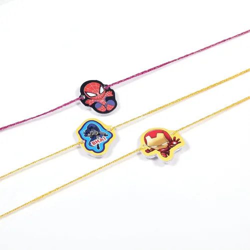 Vista 8 de Juego de 3 superhéroes Rakhi para hermano pequeño y hermana Rakhi de lujo para pequeño Bhai Bro Rakhi hilo RNJ0042, Algodón, No es una piedra